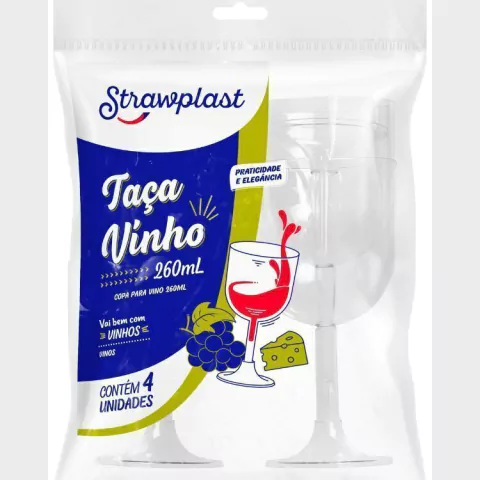 TAÇA ACRILICA STRAWPLAST VINHO 260ML COM 4 UNIDADES