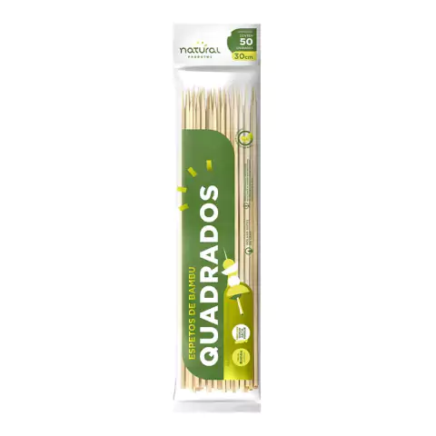 ESPETO DE BAMBU NATURAL QUADRADO 30CM COM 50 UNIDADES