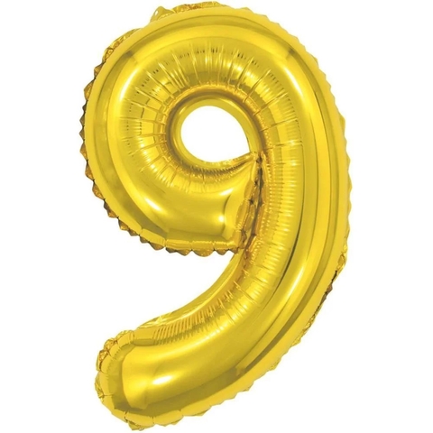 BALÃO METALIZADO BR NUMERO 9 DOURADO 100CM