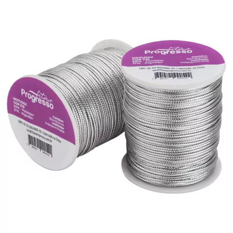 CORDÃO METALIZADO PROGRESSO PRATA 2MM CARRETEL COM 50 METROS