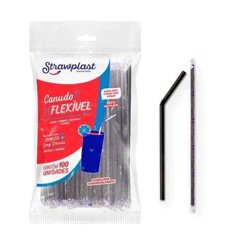 CANUDO STRAWPLAST DOBRÁVEL PRETO SACHE 6MM 21CM COM 100 UNIDADES - comprar online