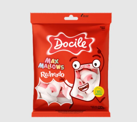 MARSHMALLOW DOCILE TWIST ROSA E BRANCO RECHEADO 220G