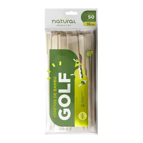 ESPETO DE BAMBU NATURAL GOLF 18CM COM 50 UNIDADES
