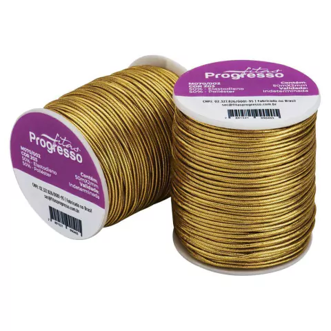 CORDÃO METALIZADO PROGRESSO DOURADO 2MM CARRETEL COM 50 METROS