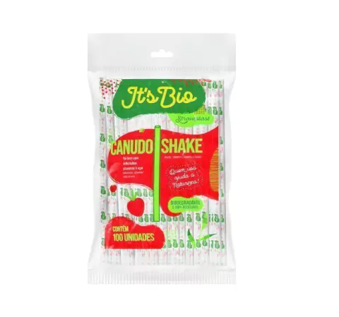 CANUDO STRAWPLAST BIO SHAKE SACHE PAPEL 8MM 21CM COM 100 UNIDADES