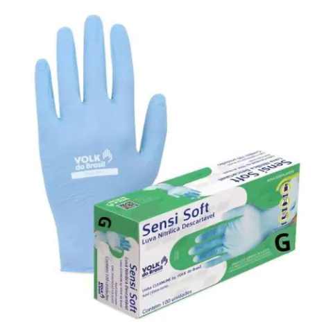 LUVA VOLK NITRILICA SENSI SOFT AZUL G SEM PÓ COM 100 UNIDADES