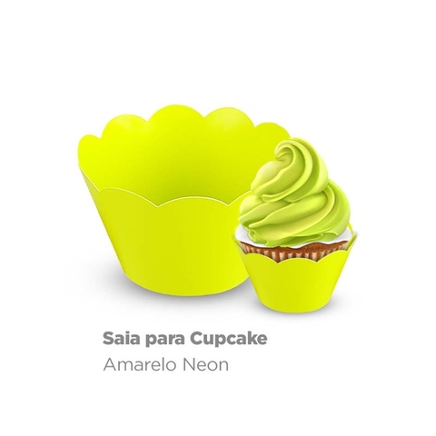 SAIA PARA CUPCAKE PLAC NEON AMARELO COM 12 UNIDADES