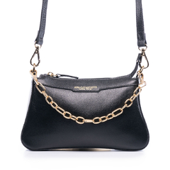 BOLSA DE COURO LEGÍTIMO MINI COM CORRENTE PRETA