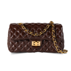 BOLSA COURO LEGÍTIMO QUILTED MÉDIA VERNIZ MARROM - comprar online