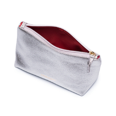 NECESSAIRE MÉDIA EM COURO LEGÍTIMO PRATA LISO - comprar online