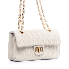 BOLSA COURO LEGÍTIMO QUILTED MÉDIA TEXTURIZADA OFF WHITE