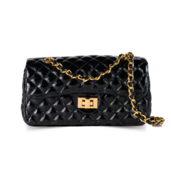 BOLSA COURO LEGÍTIMO QUILTED MÉDIA VERNIZ PRETA na internet