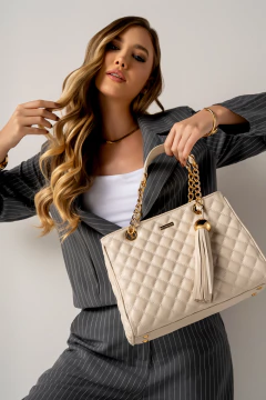 Imagem do BOLSA COURO LEGÍTIMO SHOPPING MÉDIA MATELASSÊ OFF WHITE