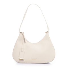 BOLSA COURO LEGÍTIMO BAGUETE ARREDONDADA OFF WHITE