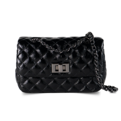 BOLSA COURO LEGÍTIMO MINI QUILTED MATELASSÊ VERNIZ PRETA