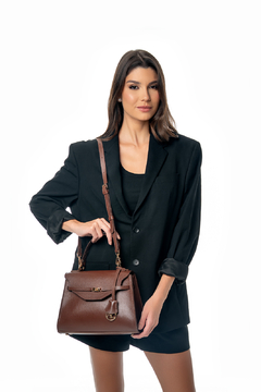 BOLSA EM COURO LEGÍTIMO BAÚ COM METAL MARROM - Ana Cavalcanti