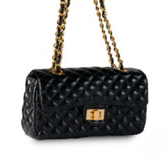 BOLSA COURO LEGÍTIMO QUILTED MÉDIA VERNIZ PRETA - comprar online