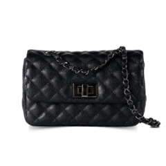 BOLSA COURO LEGÍTIMO MINI QUILTED EM MATELASSÊ PRETA ÔNIX