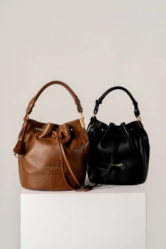 BOLSA EM COURO LEGÍTIMO BUCKET MÉDIA CARAMELO - loja online