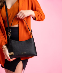 Imagem do BOLSA EM COURO LEGÍTIMO BAGUETE PRETA