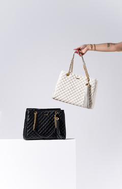 BOLSA EM COURO LEGÍTIMO SHOPPING MATELASSÊ PRETA - loja online
