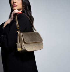 BOLSA COURO LEGÍTIMO BAGUETE RETANGULAR COBRA DOURADO - loja online