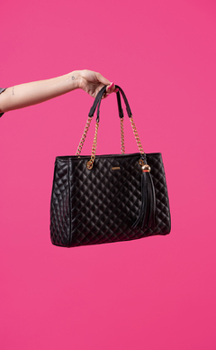 Imagem do BOLSA EM COURO LEGÍTIMO SHOPPING MATELASSÊ PRETA