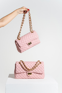 BOLSA COURO LEGÍTIMO QUILTED GRANDE EM MATELASSÊ ROSA - loja online