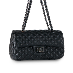 BOLSA COURO LEGÍTIMO QUILTED MÉDIA EM MATELASSÊ PRETA ÔNIX