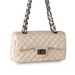 BOLSA COURO LEGÍTIMO QUILTED MÉDIA OFF WHITE ÔNIX