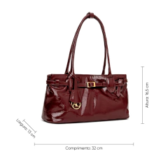 Imagem do BOLSA COURO LEGÍTIMO BUCKLE RETANGULAR VERNIZ CHERRY