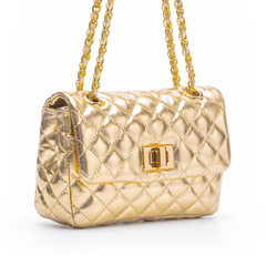 BOLSA COURO LEGÍTIMO MINI QUILTED EM MATELASSÊ DOURADA - comprar online