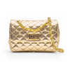 BOLSA COURO LEGÍTIMO MINI QUILTED EM MATELASSÊ DOURADA