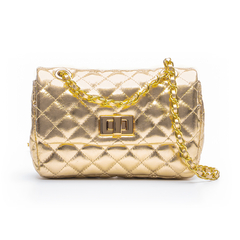 BOLSA COURO LEGÍTIMO MINI QUILTED EM MATELASSÊ DOURADA