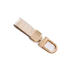 CHAVEIRO METAL EM COURO LEGÍTIMO COBRA DOURADO