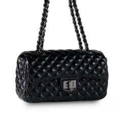 BOLSA COURO LEGÍTIMO QUILTED MÉDIA VERNIZ PRETA ÔNIX - comprar online