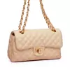 BOLSA COURO LEGÍTIMO QUILTED MÉDIA EM MATELASSÊ NUDE