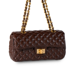 BOLSA COURO LEGÍTIMO QUILTED MÉDIA VERNIZ MARROM