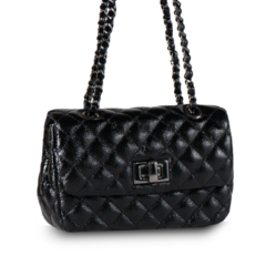 BOLSA COURO LEGÍTIMO MINI QUILTED MATELASSÊ VERNIZ PRETA - comprar online