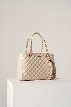 BOLSA COURO LEGÍTIMO SHOPPING MÉDIA MATELASSÊ OFF WHITE - comprar online