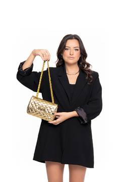 BOLSA COURO LEGÍTIMO MINI QUILTED EM MATELASSÊ DOURADA - Ana Cavalcanti