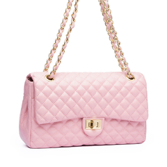 BOLSA COURO LEGÍTIMO QUILTED GRANDE EM MATELASSÊ ROSA
