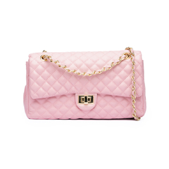 BOLSA COURO LEGÍTIMO QUILTED GRANDE EM MATELASSÊ ROSA - comprar online