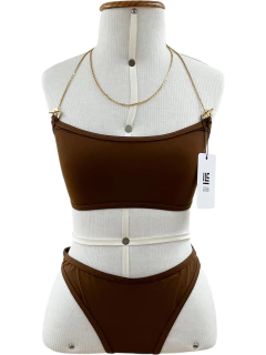 Biquini Bottega Veneta Navy Chains Halter Strap Marrom Tam.P