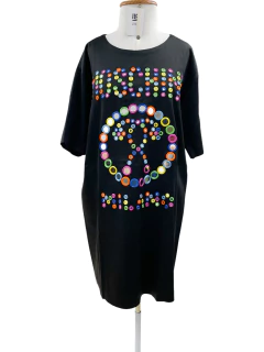 Vestido Moschino Couture Embroidered Mirror Logo Preto Tam.M