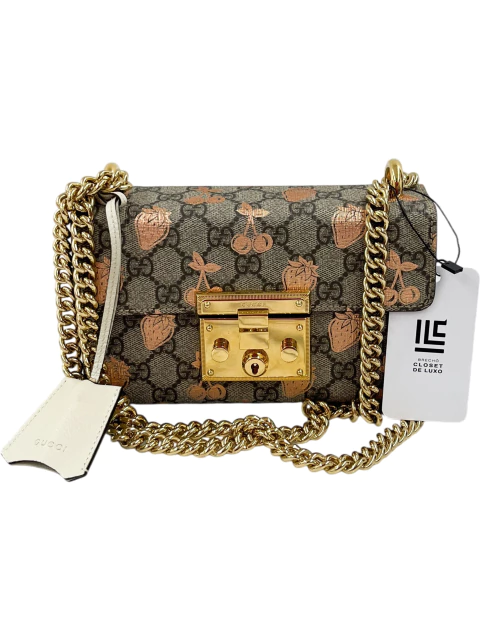 Bolsa Gucci Padlock Small Strawberry Monograma