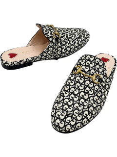 Mule Gucci Princetown Horsebit Black&White Monograma 3435BR
