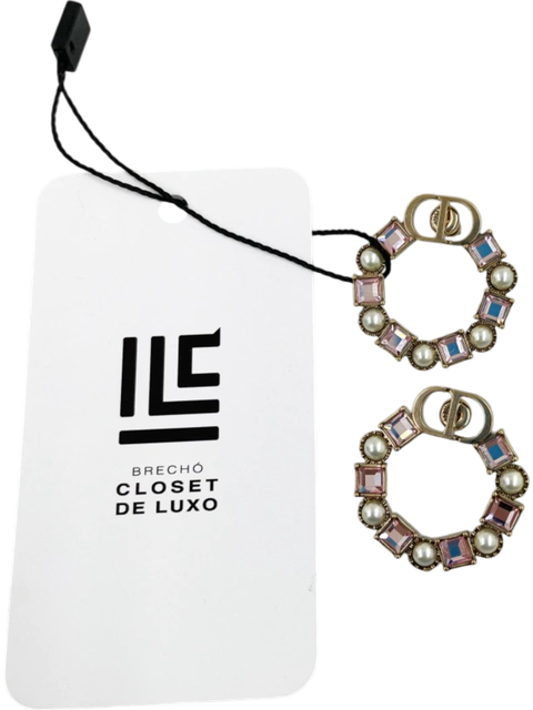 Brinco Dior Petit Crystal Embellished Dourado e Rosa - comprar online