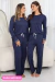 PIJAMA FEMININO LONGO GOLA V - LIA - AZUL MARINHO