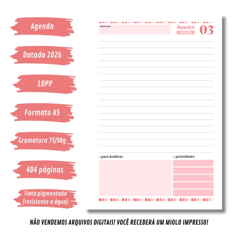 (Letterinha Cherry) Miolo de Agenda Datada 2026 1DPP A5 404 páginas - comprar online